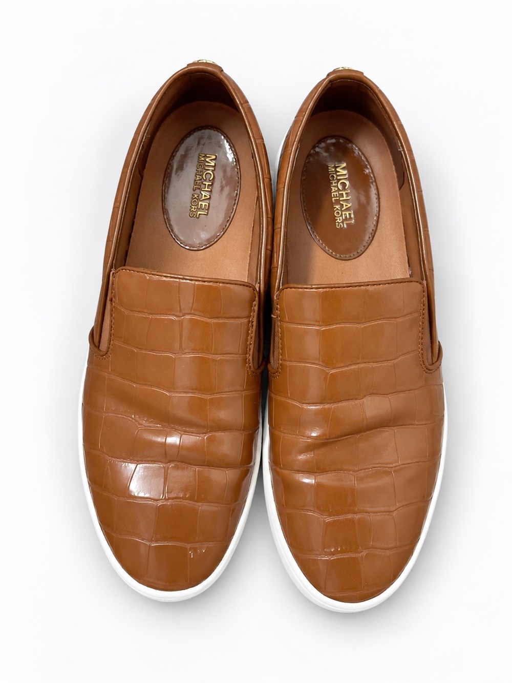 Michael Kors Tan Croc-Embossed Slip-On Sneakers